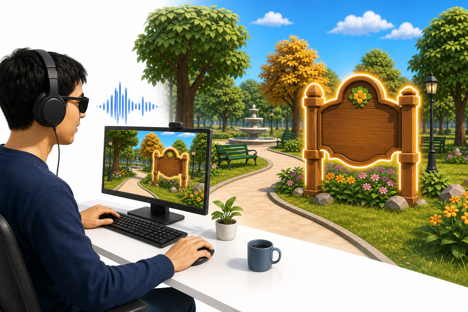 RAVEN overview showing conversational accessibility in virtual 3D environments